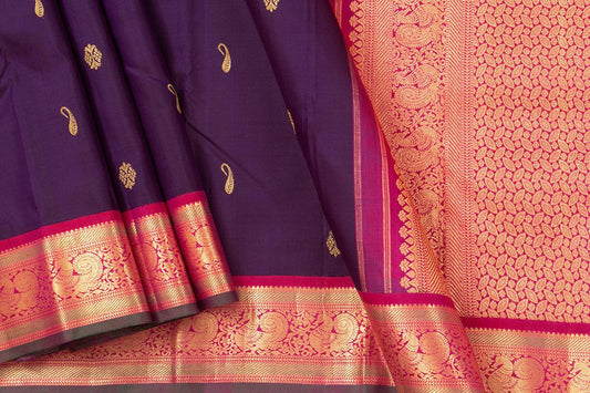 Purple And Pink Kanchipuram Silk Saree With Medium Border Handwoven Pure Silk For Wedding Wear PV J 568 - Silk Sari - Panjavarnam