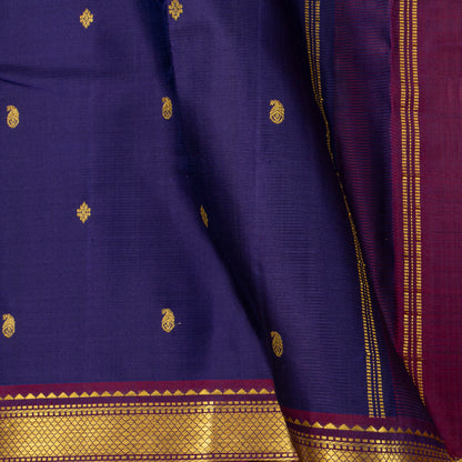 Blue And Magenta Kanchipuram Silk Saree For Festive Wear PV J 2047