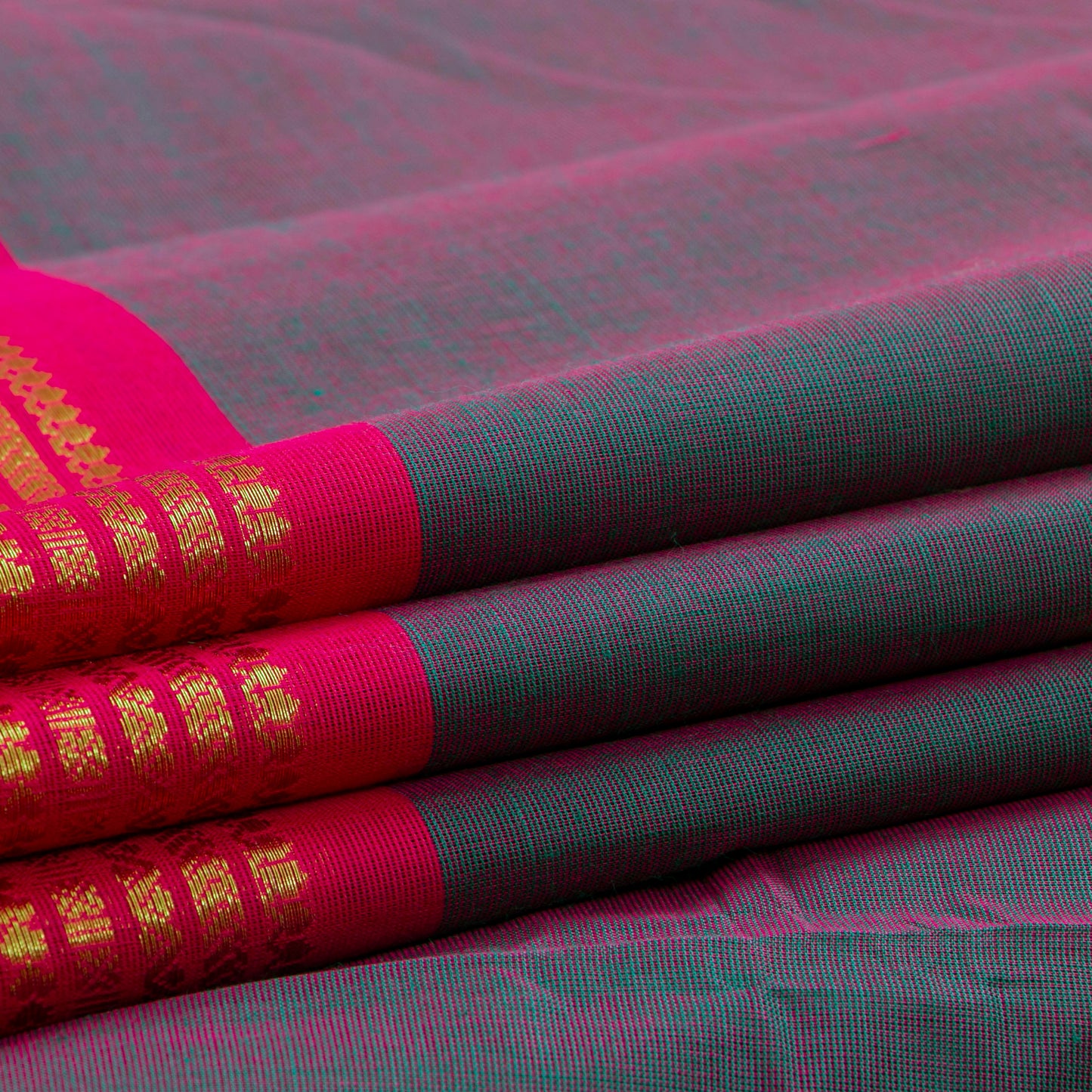 Blue And Pink Kanchi Cotton Saree For Festive Wear PV MM KC 468