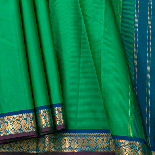 Verdant Green And Teal Blue Kanchipuram Silk Saree For Festive Wear PV J 744