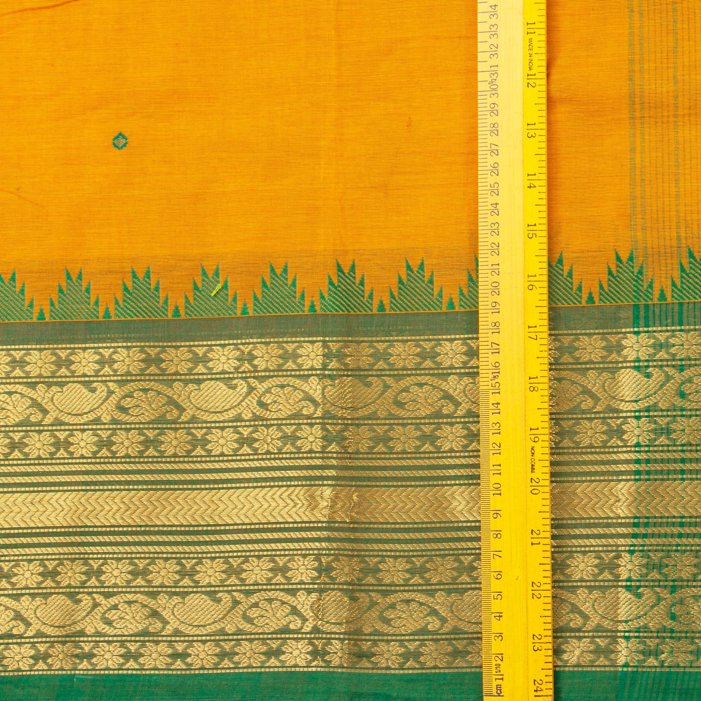 Yellow And Green Kanchi Cotton Saree For Festive Wear PV MM KC 569