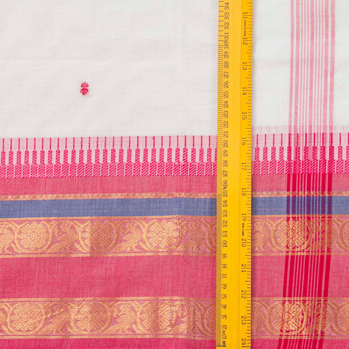 White And Pink Kanchi Cotton Saree For Festive Wear PV MM KC 509