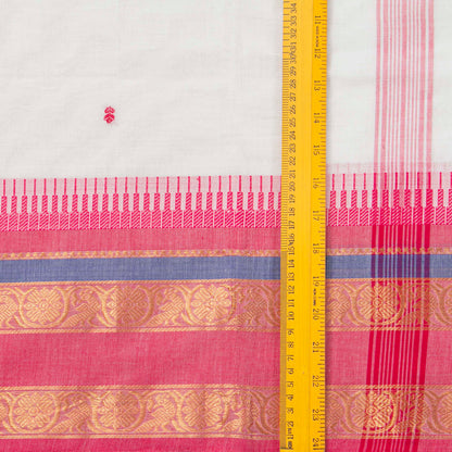 White And Pink Kanchi Cotton Saree For Festive Wear PV MM KC 509