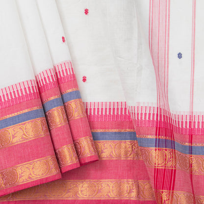 White And Pink Kanchi Cotton Saree For Festive Wear PV MM KC 509