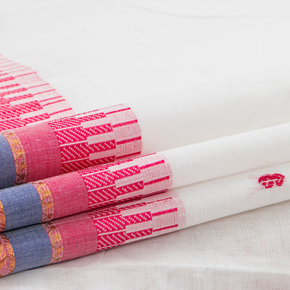 White And Pink Kanchi Cotton Saree For Festive Wear PV MM KC 509