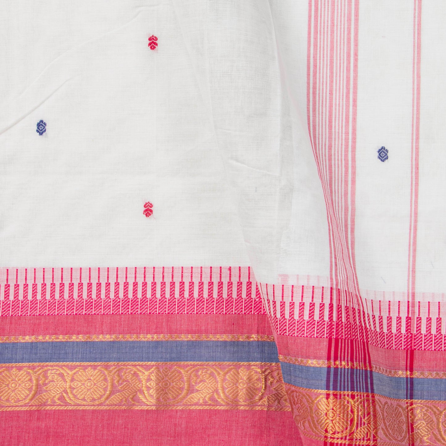 White And Pink Kanchi Cotton Saree For Festive Wear PV MM KC 509