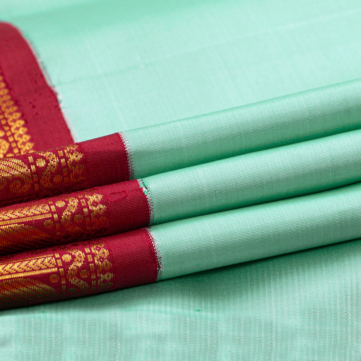 Pastel Blue And red Kanchipuram Silk Saree For Festive Wear PV J 1725