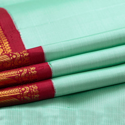 Pastel Blue And red Kanchipuram Silk Saree For Festive Wear PV J 1725