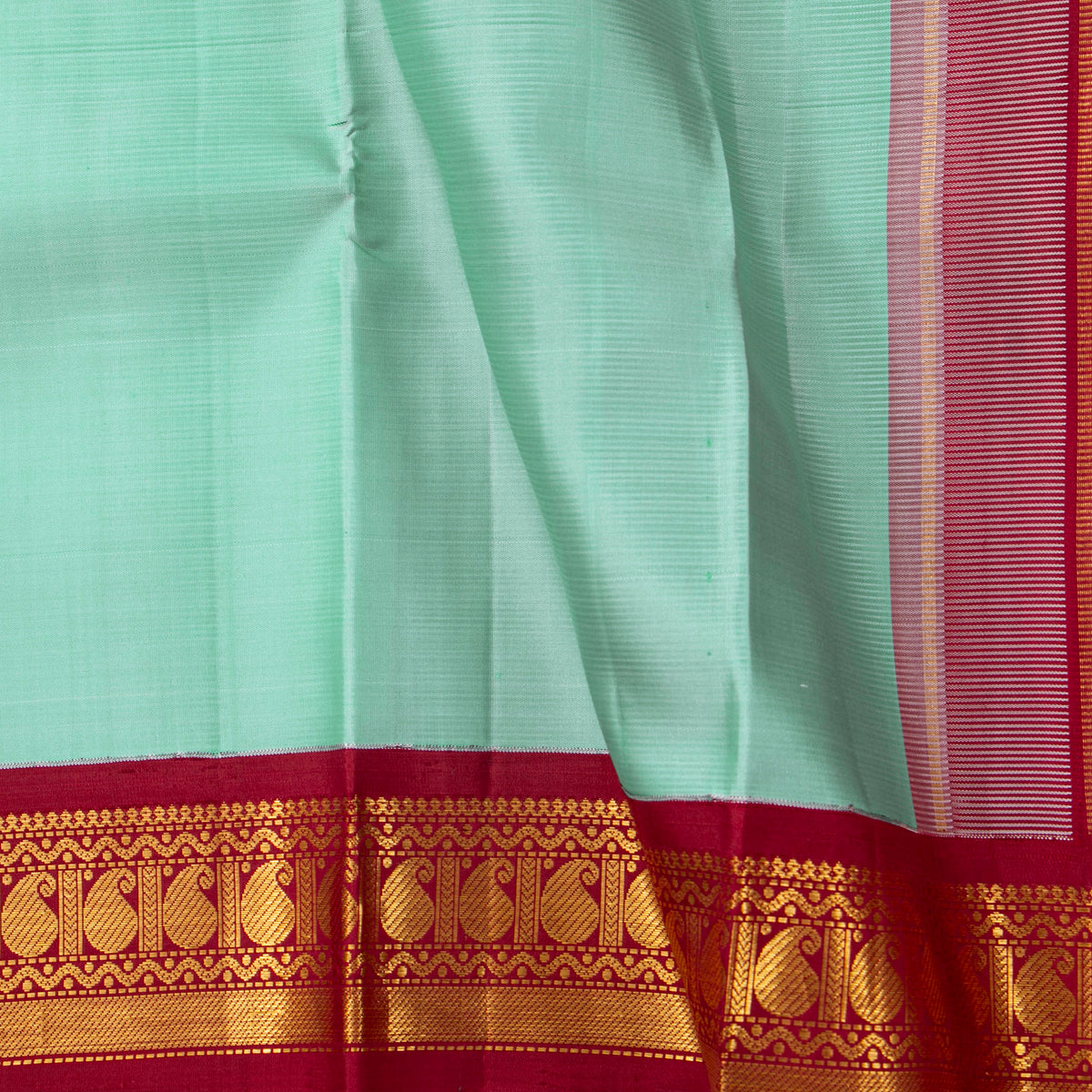 Pastel Blue And red Kanchipuram Silk Saree For Festive Wear PV J 1725