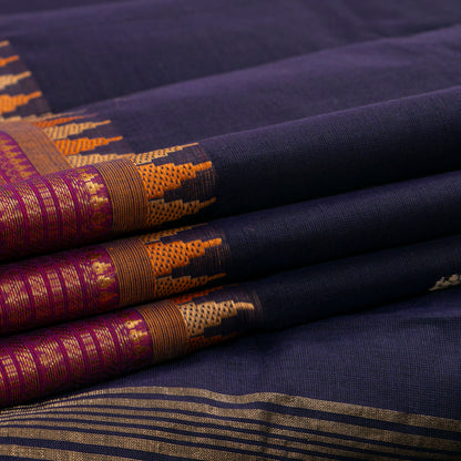 Blue And Mustard Kanchi Cotton Saree For Festive Wear PV MM KC 505