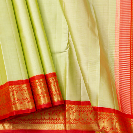 Pista Green And Red Kanchipuram Silk Saree For Festive Wear PV J 2042