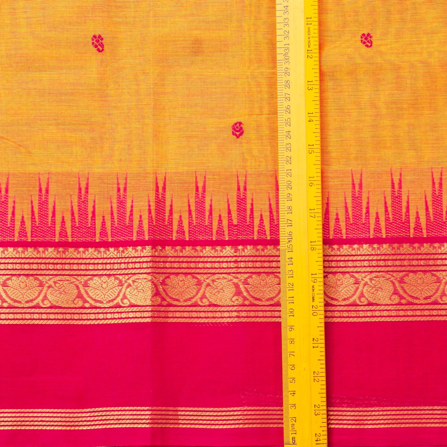 Yellow And Pink Kanchi Cotton Saree For Festive Wear PV MM KC 513