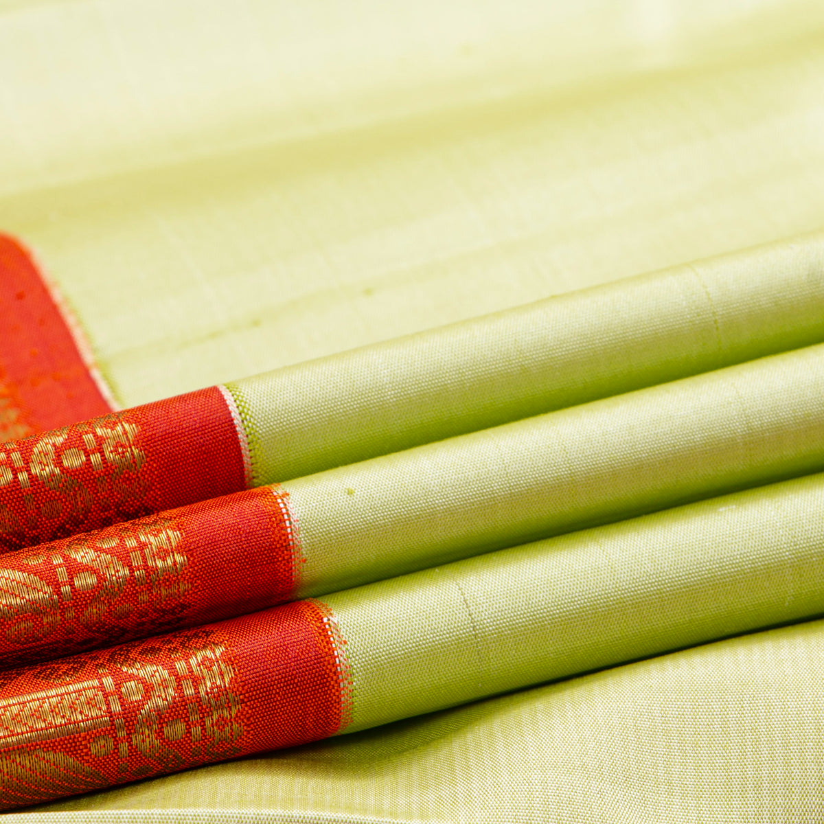 Pista Green And Red Kanchipuram Silk Saree For Festive Wear PV J 2042