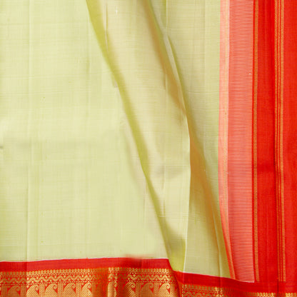Pista Green And Red Kanchipuram Silk Saree For Festive Wear PV J 2042