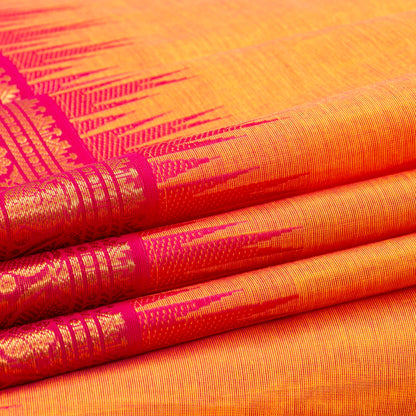 Yellow And Pink Kanchi Cotton Saree For Festive Wear PV MM KC 513