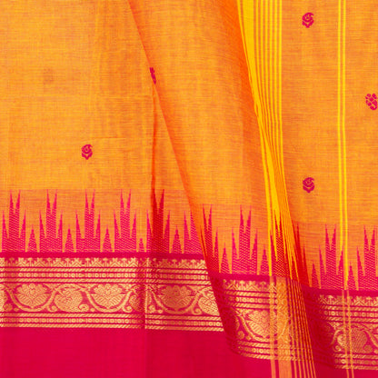 Yellow And Pink Kanchi Cotton Saree For Festive Wear PV MM KC 513