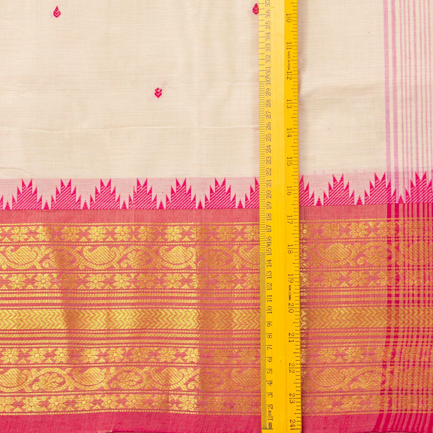 Off White And Pink Kanchi Cotton Saree For Festive Wear PV MM KC 526