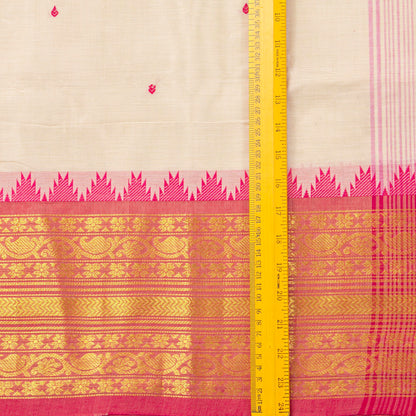 Off White And Pink Kanchi Cotton Saree For Festive Wear PV MM KC 526