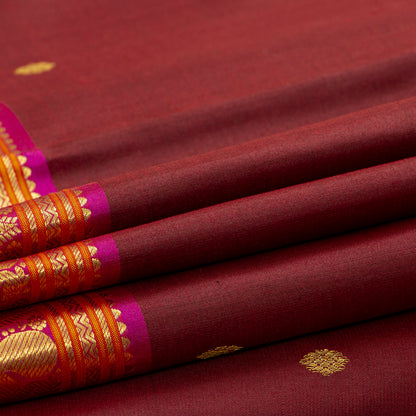 Maroon And Pink Kanchipuram Silk Saree For Festive Wear PV J 2048