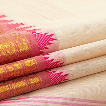 Off White And Pink Kanchi Cotton Saree For Festive Wear PV MM KC 526