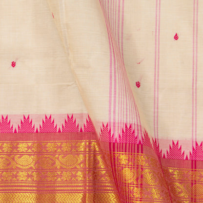 Off White And Pink Kanchi Cotton Saree For Festive Wear PV MM KC 526