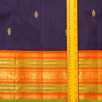 Blue And Orange Kanchipuram Silk Saree For Festive Wear PV J 1549
