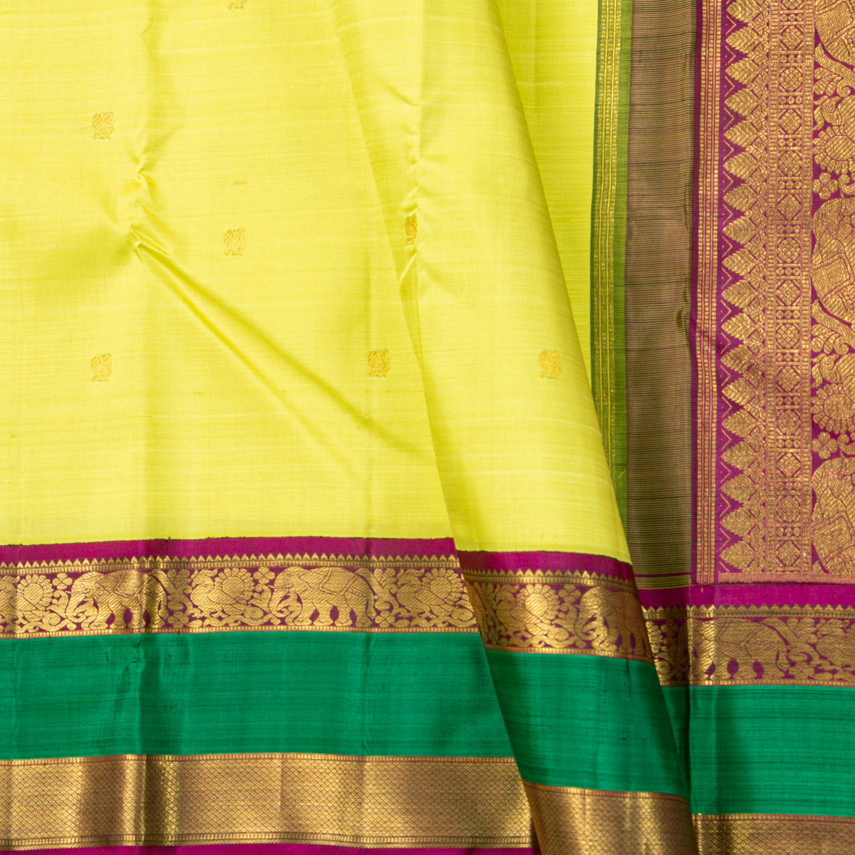 Green And Magenta Kanchipuram Silk Saree For Festive Wear PV J 676