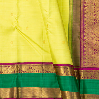 Green And Magenta Kanchipuram Silk Saree For Festive Wear PV J 676