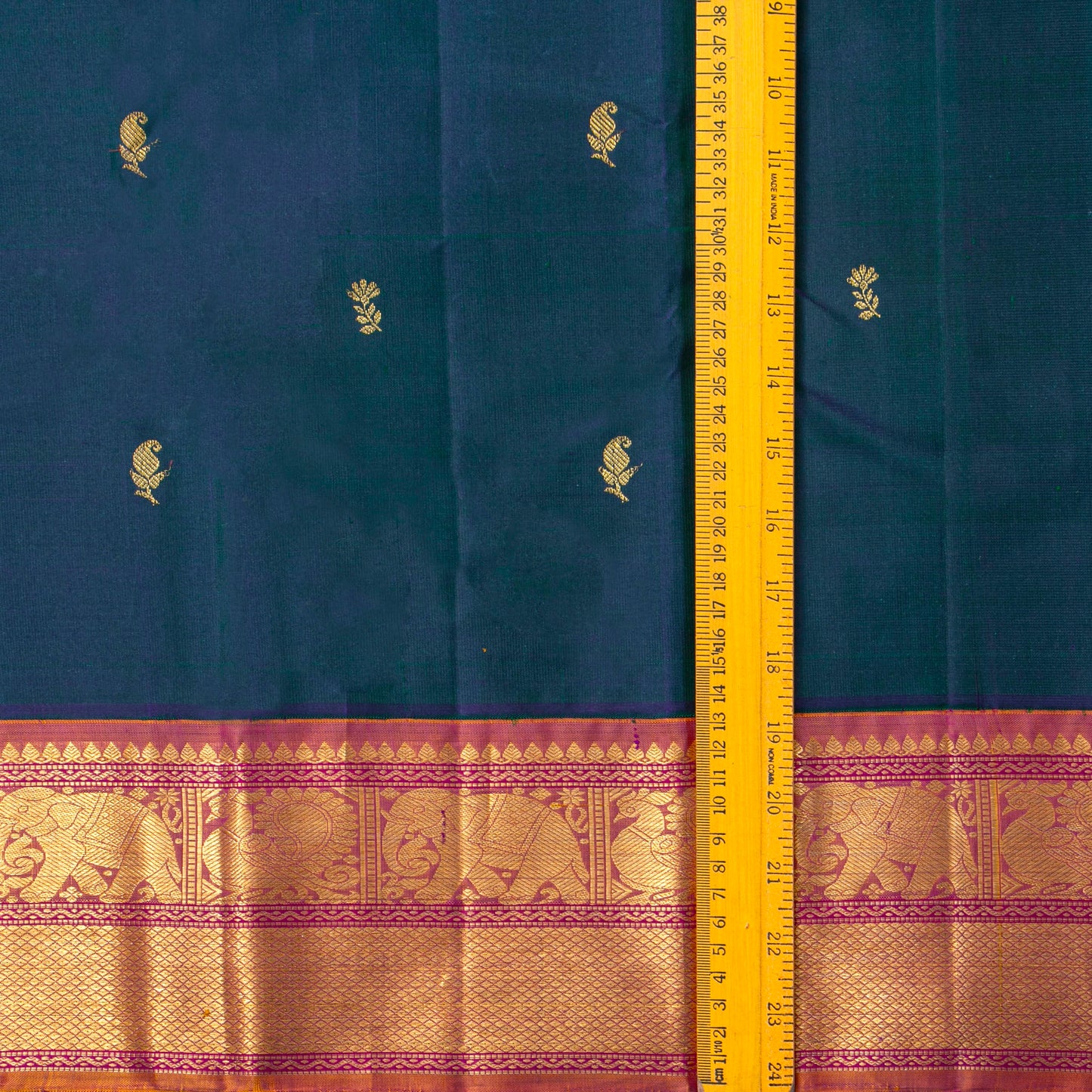 Dark Teal Green And Purple Kanchipuram Silk Saree For Wedding Wear PV J 1018