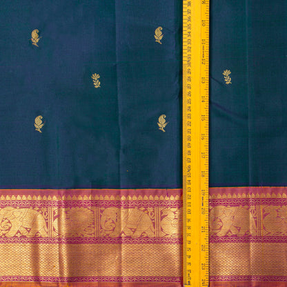 Dark Teal Green And Purple Kanchipuram Silk Saree For Wedding Wear PV J 1018
