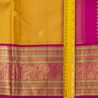 Mustard And Pink Kanchipuram Silk Saree For Festive Wear PV J 2044