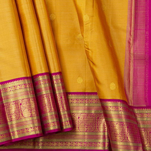 Mustard And Pink Kanchipuram Silk Saree For Festive Wear PV J 2044