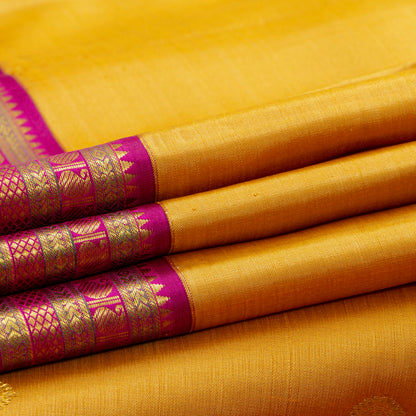 Mustard And Pink Kanchipuram Silk Saree For Festive Wear PV J 2044