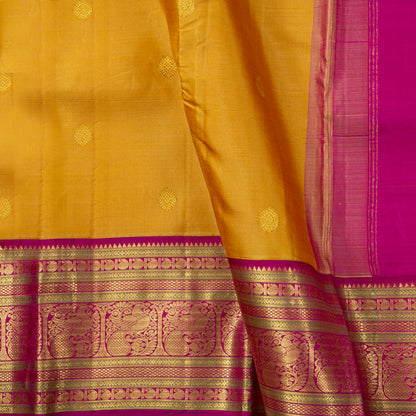 Mustard And Pink Kanchipuram Silk Saree For Festive Wear PV J 2044