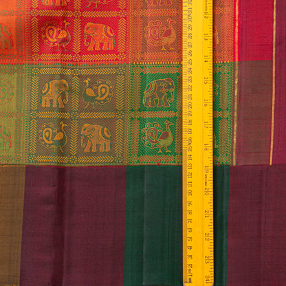 Multi Colour Checks Odisha Pattern Weave Kanchipuram Silk Saree For Festive Wear PV J 1874