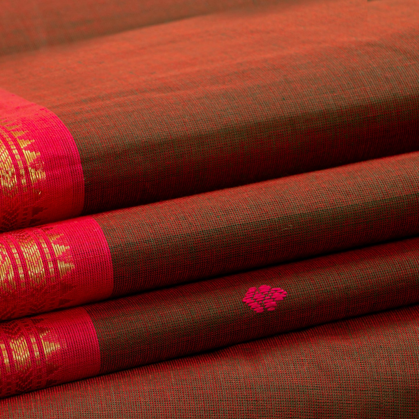 Brown And Pink Kanchi Cotton Saree For Festive Wear PV MM KC 462