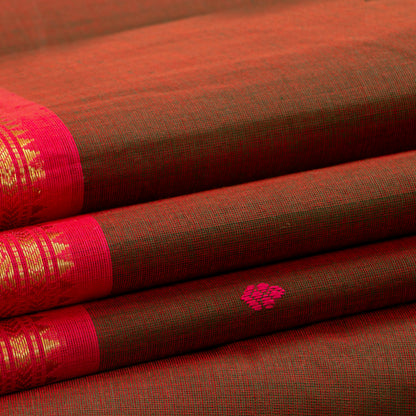 Brown And Pink Kanchi Cotton Saree For Festive Wear PV MM KC 462