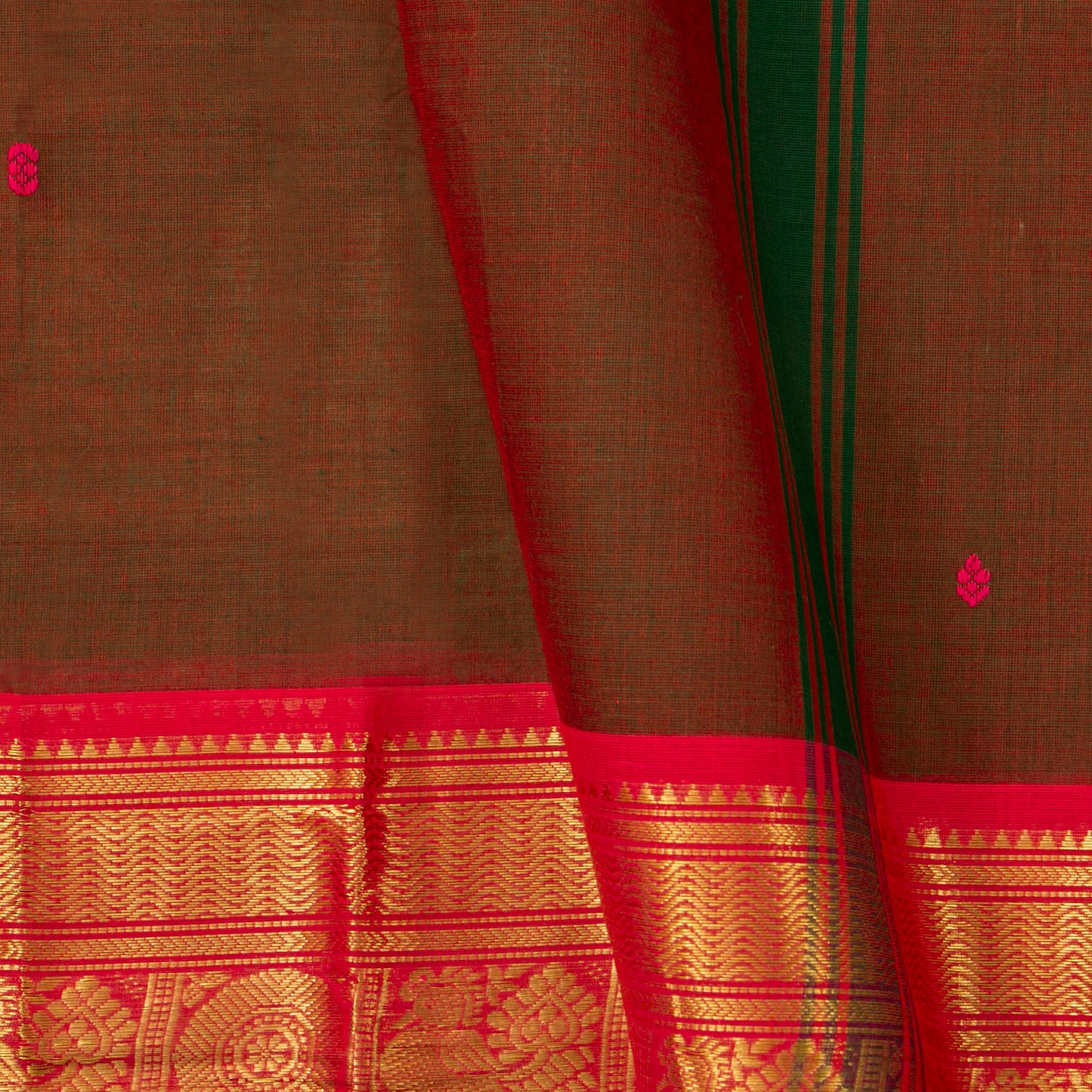 Brown And Pink Kanchi Cotton Saree For Festive Wear PV MM KC 462
