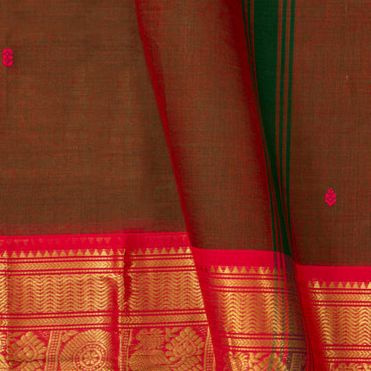 Brown And Pink Kanchi Cotton Saree For Festive Wear PV MM KC 462