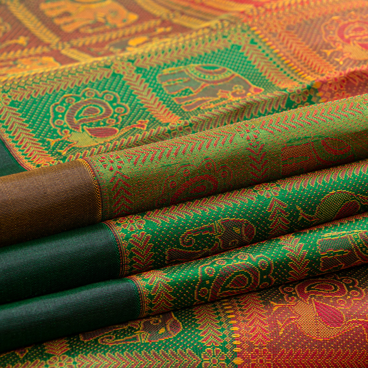 Multi Colour Checks Odisha Pattern Weave Kanchipuram Silk Saree For Festive Wear PV J 1874