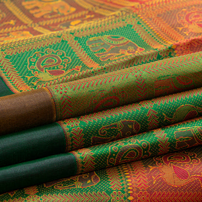 Multi Colour Checks Odisha Pattern Weave Kanchipuram Silk Saree For Festive Wear PV J 1874