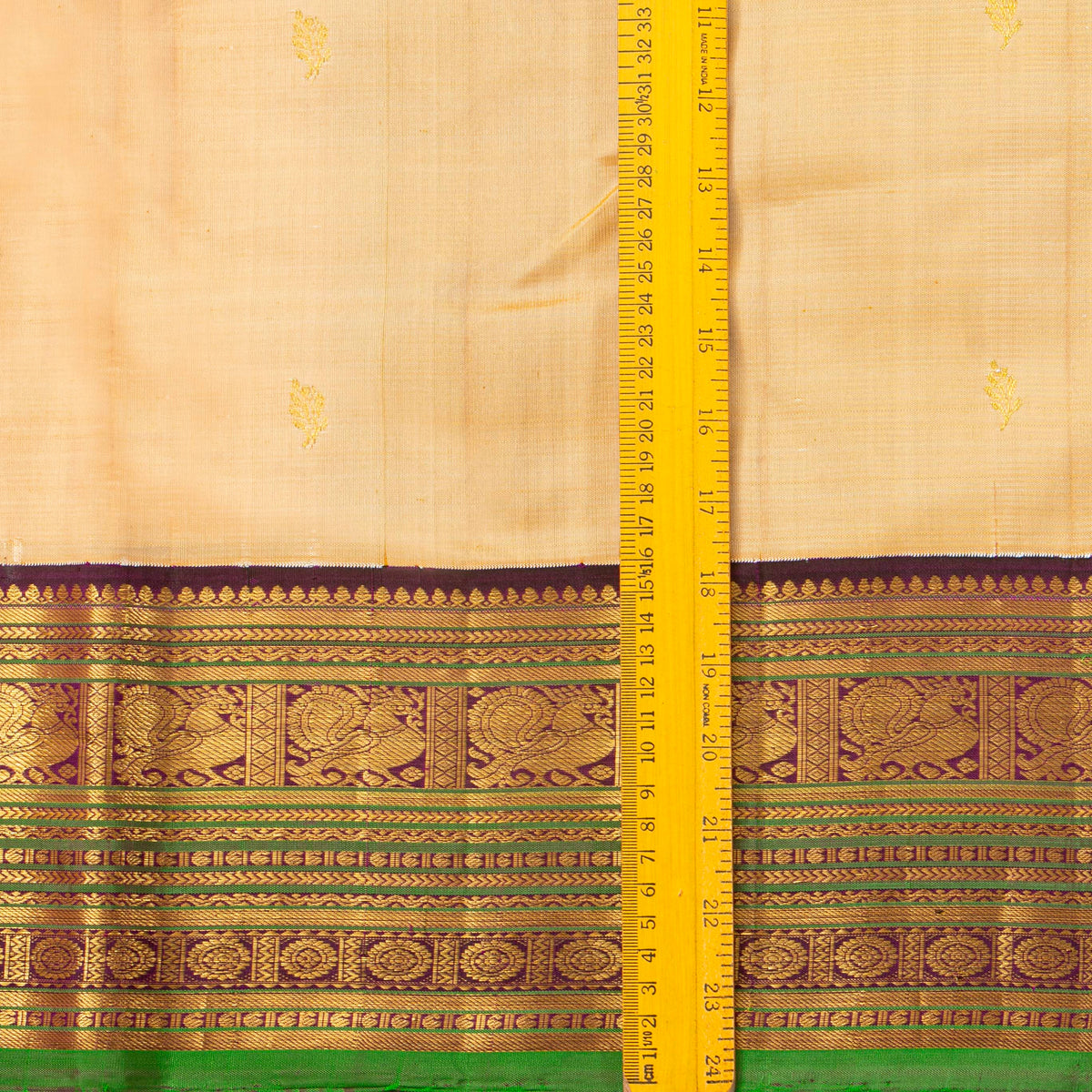 Beige And Magenta Kanchipuram Silk Saree For Festive Wear PV J 2043