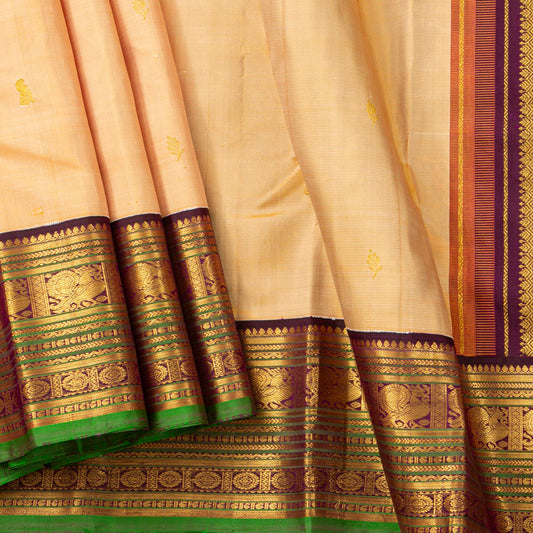 Beige And Magenta Kanchipuram Silk Saree For Festive Wear PV J 2043