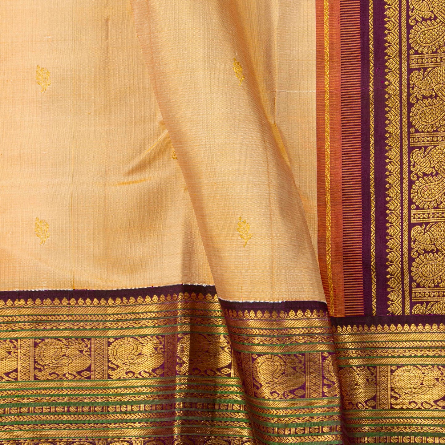 Beige And Magenta Kanchipuram Silk Saree For Festive Wear PV J 2043