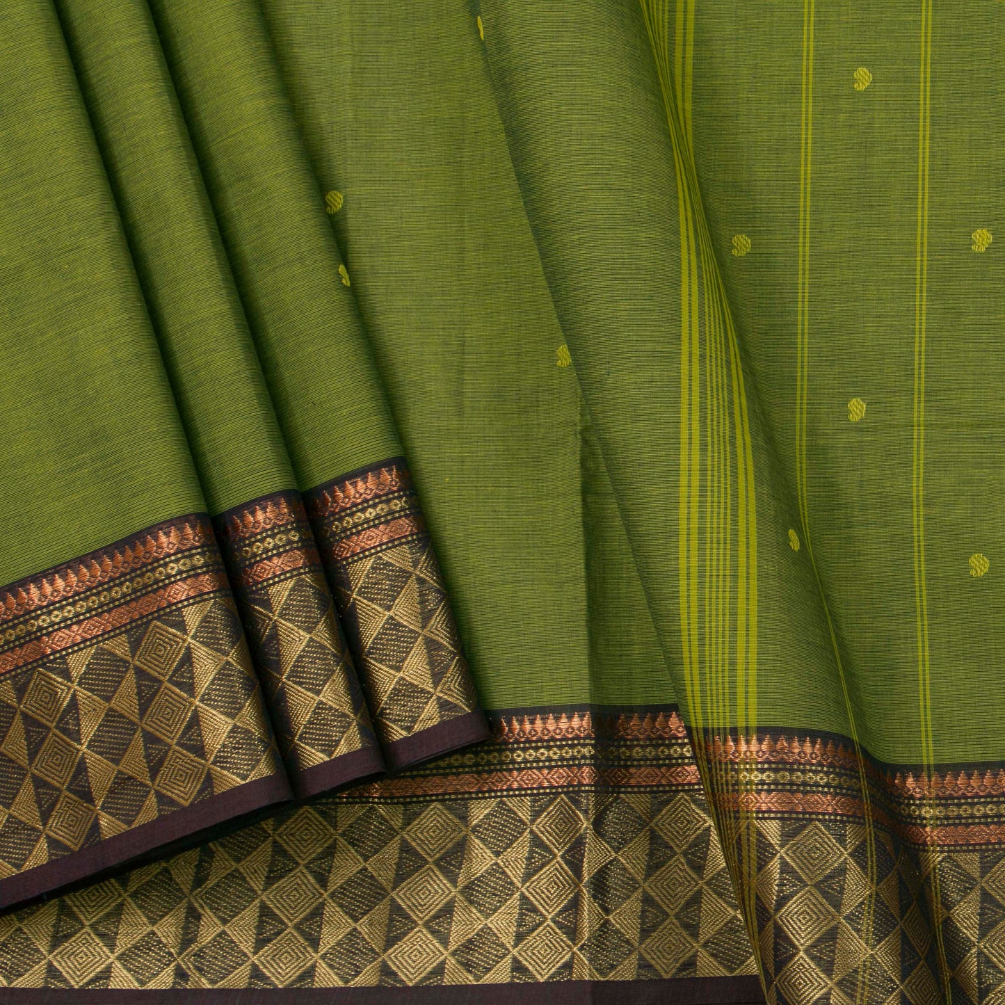 Green And Brown Kanchi Cotton Saree For Festive Wear PV MM KC 446