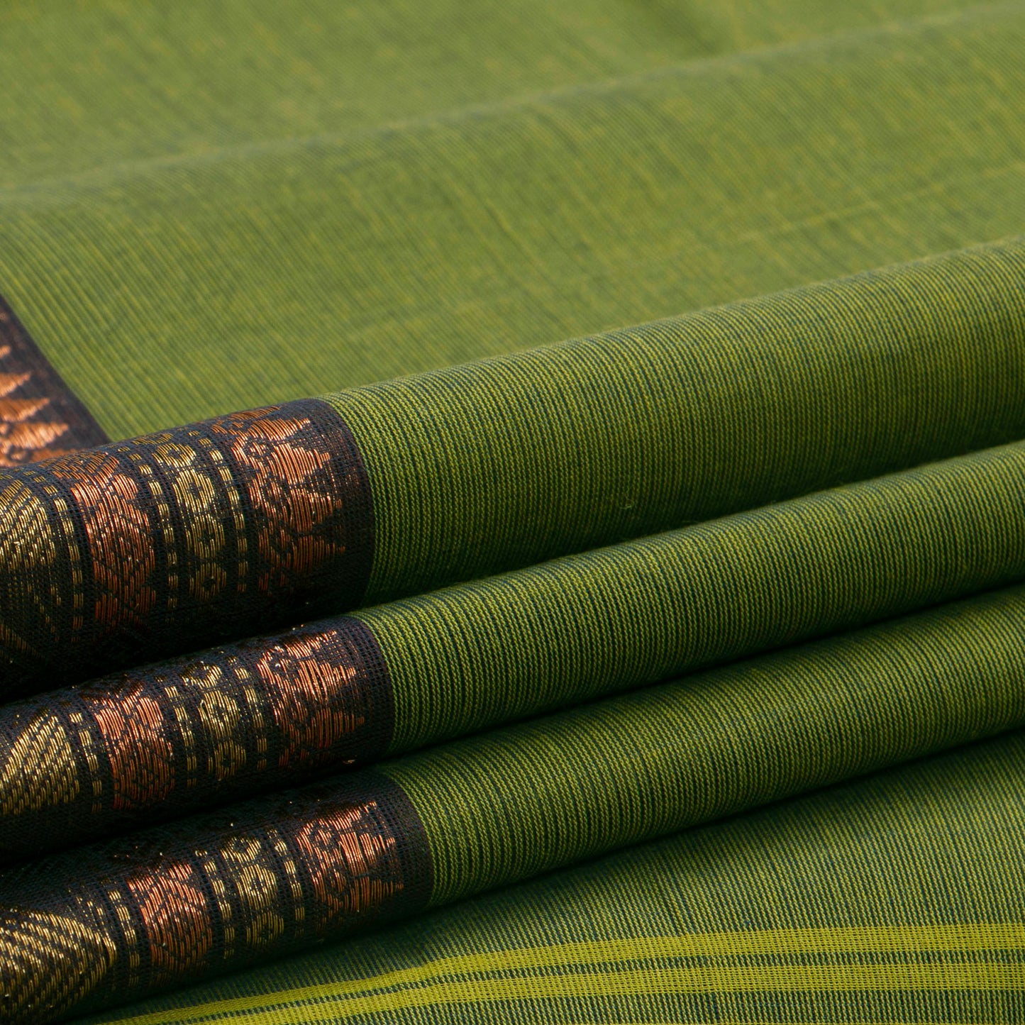 Green And Brown Kanchi Cotton Saree For Festive Wear PV MM KC 446