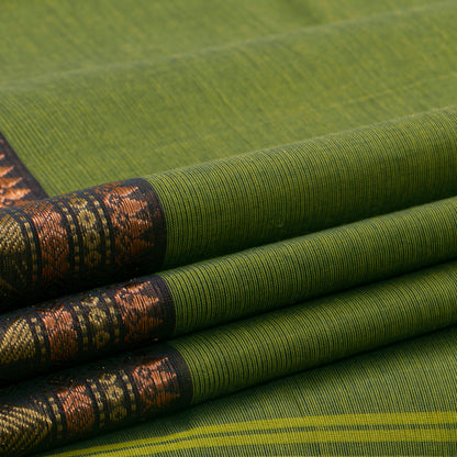 Green And Brown Kanchi Cotton Saree For Festive Wear PV MM KC 446