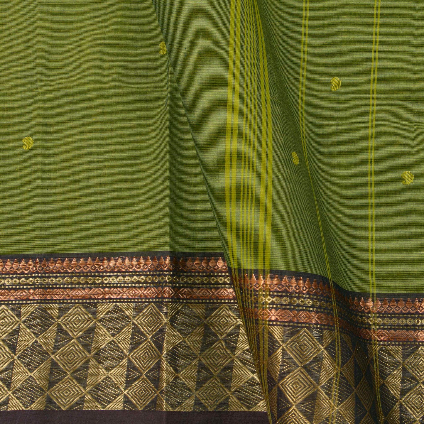 Green And Brown Kanchi Cotton Saree For Festive Wear PV MM KC 446