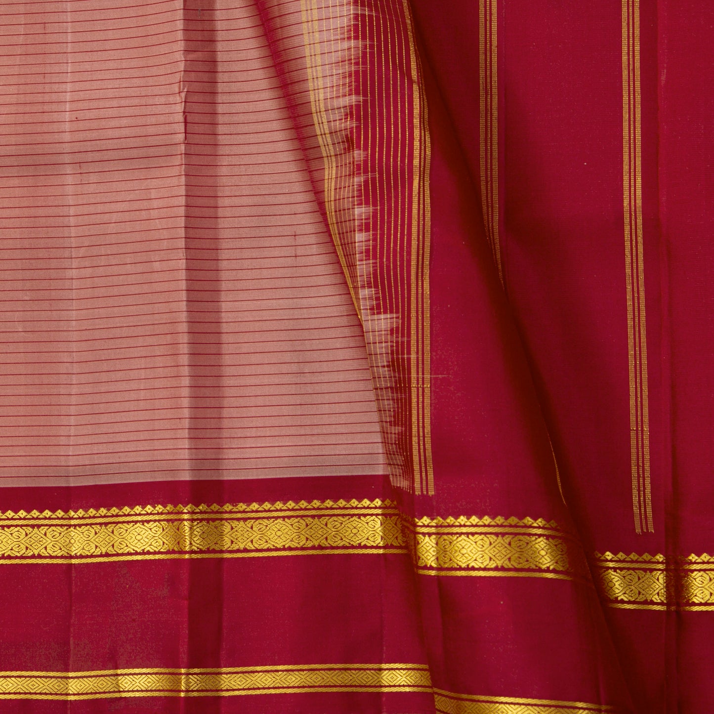 Gheva And Red Kanchipuram Silk Saree For Festive Wear PV KNN 326