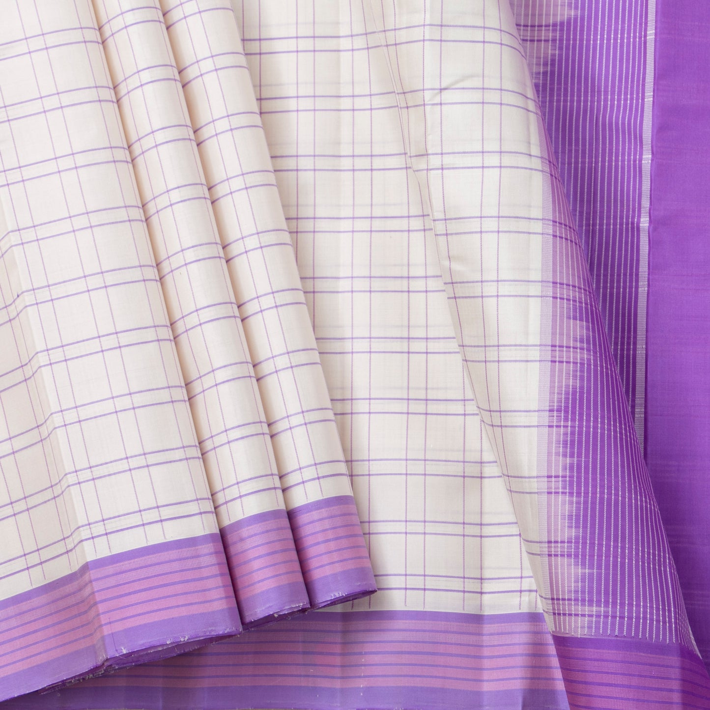 Off White And Lavender Kanchipuram Silk Saree No Zari For Festive Wear PV KNN 327